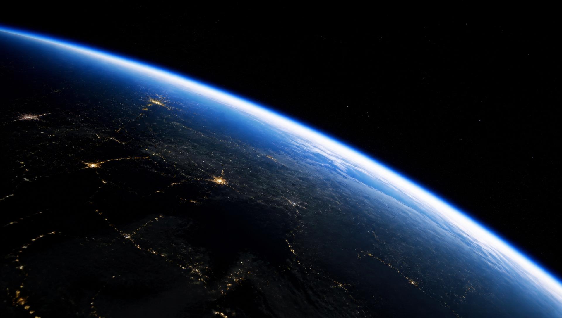 Earth from low earth orbit at the terminator line