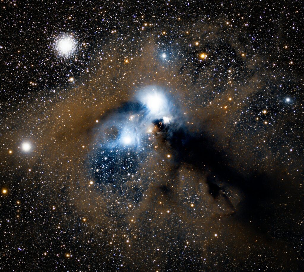 Dazzling image of a cosmic nebula with stars and gases in deep space.